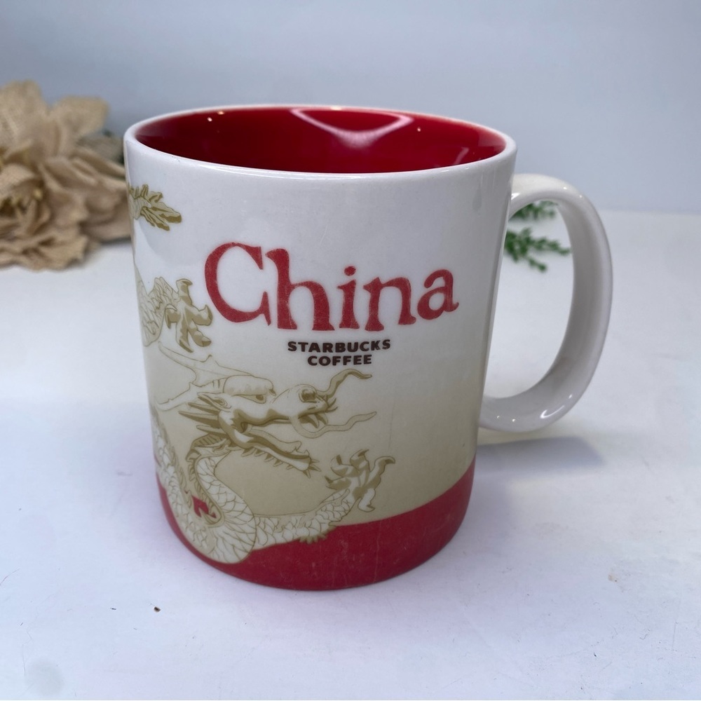 Starbucks Coffee Global Icon Series Mug China Dragon Mountains Red White 2011